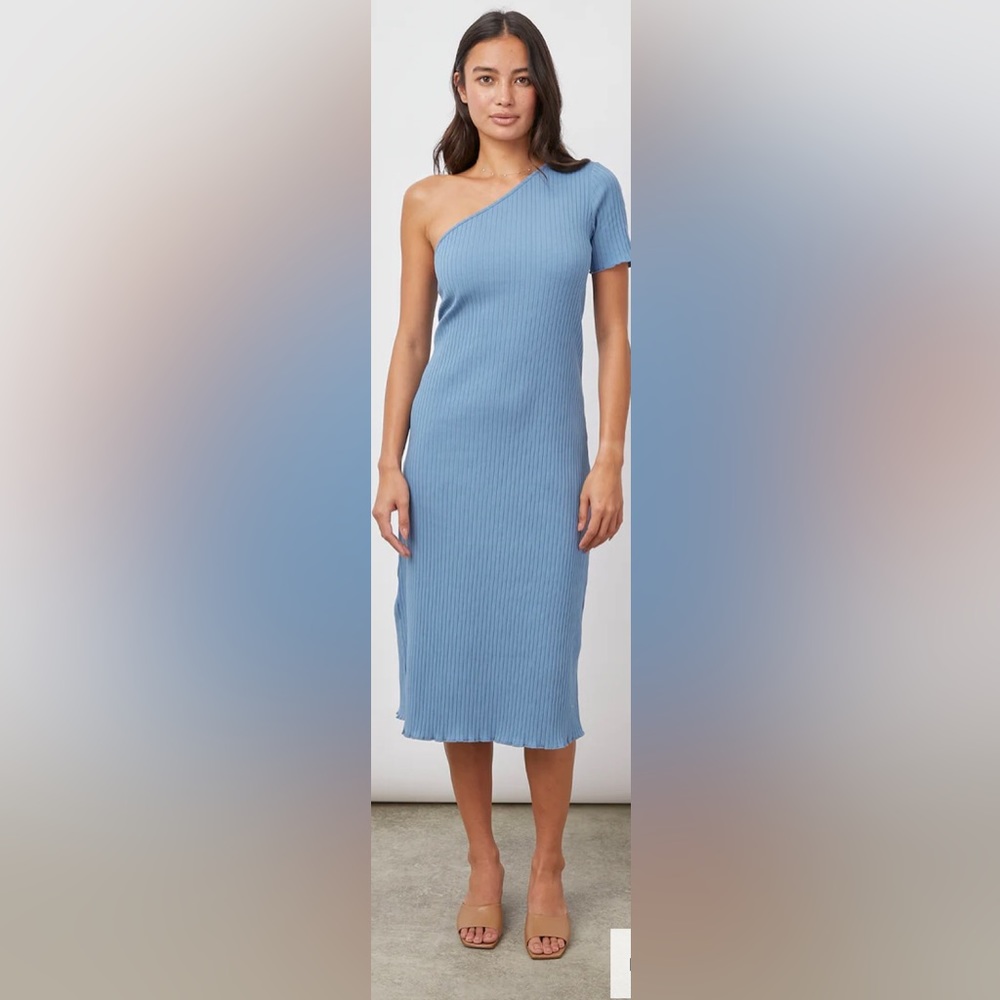 NWOT Rails Rania Ribbed One Shoulder Bodycon Casual Dress in Aegean Blue - Small